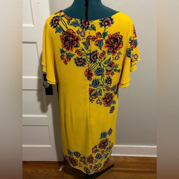 NWOT C.1946 Cato Yellow and Colorful Floral Flouncy Sleeve Knee Smock Dress - Picture 4 of 14